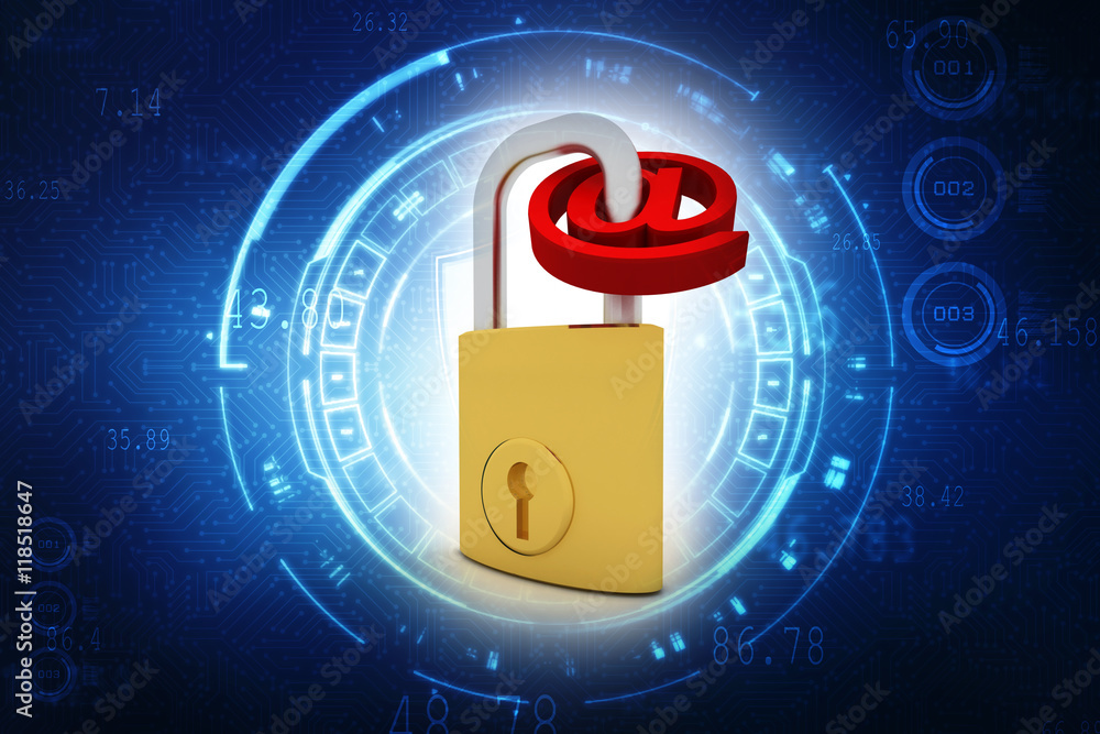 3d rendering Padlock with mail