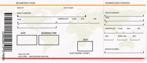 Vector illustration of pattern of a boarding pass or air ticket. Concept of travel, journey or business trip