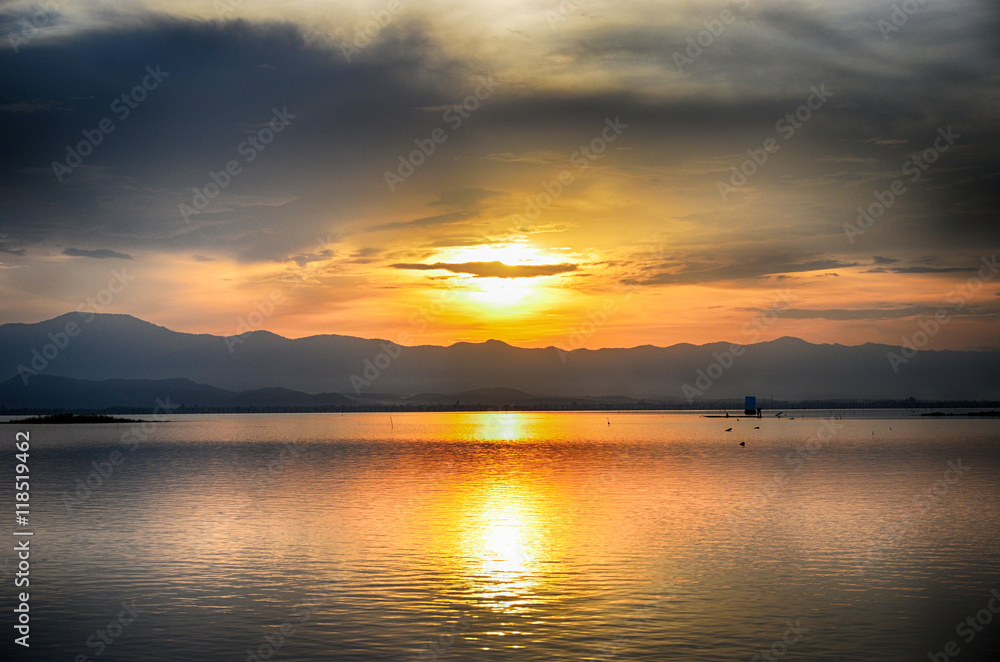 Sunset in Kwan phayao Thailand;