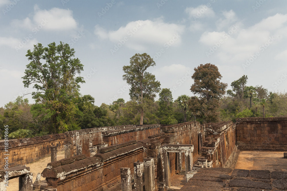 Pre Rup temple, Angkor, Cambodia. Blue sky background with clouds