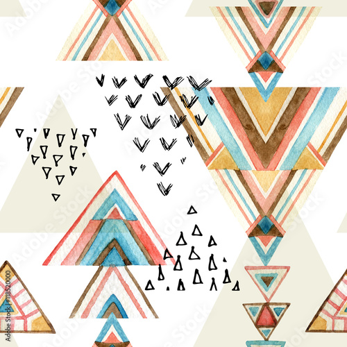 Abstract watercolor ethnic seamless pattern.