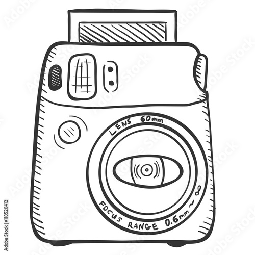 Vector Sketch Photo Camera. Front View.