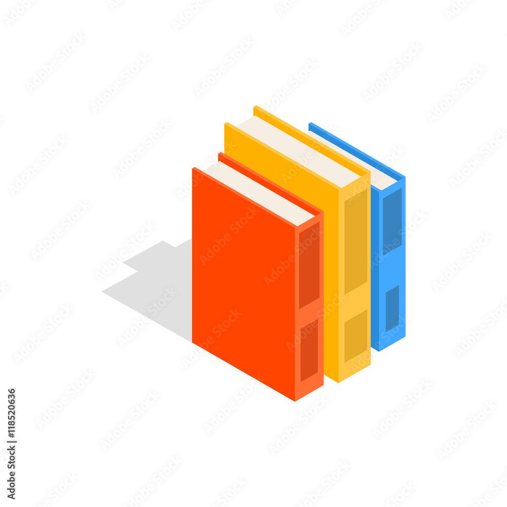 Vertical stack of colorful books icon in isometric 3d style on a white background Vertical stack of colorful books icon in isometric 3d style on a white background