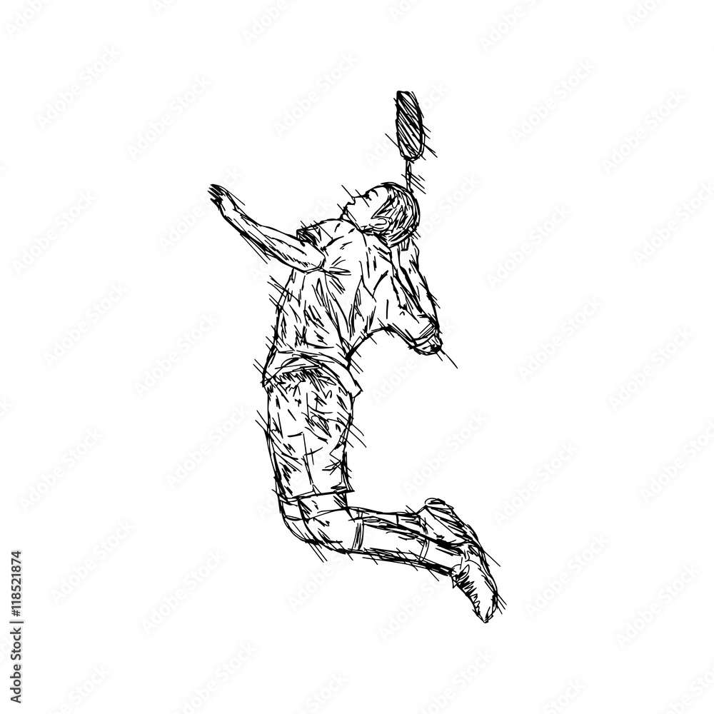 illustration vector doodle hand drawn sketch of sportsman playing badminton isolated on white background illustration vector doodle hand drawn sketch of sportsman playing badminton isolated on white background