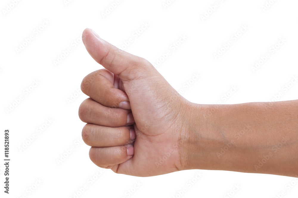 men's hand make thumbs up isolated over white. with using path men's hand make thumbs up isolated over white. with using path