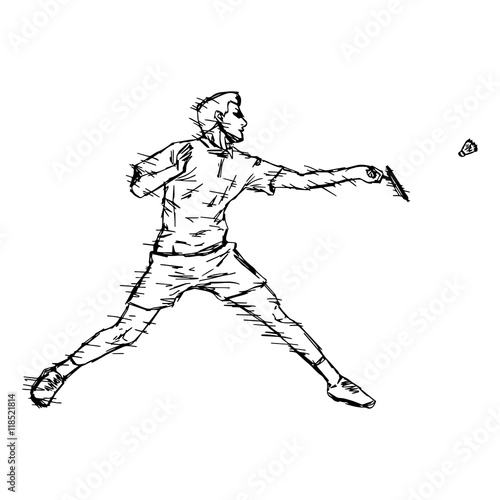 illustration vector doodle hand drawn sketch of sportsman playing badminton isolated on white background 