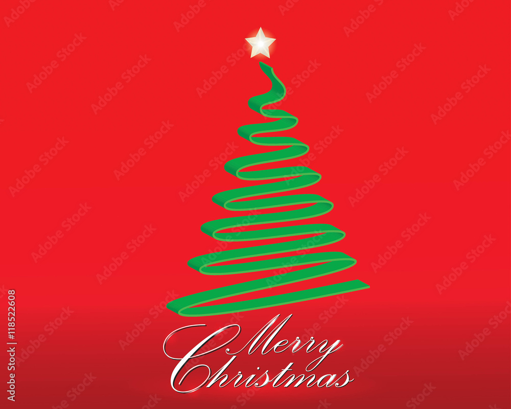 Stylized ribbon Christmas tree with yellow star. Vector illustra