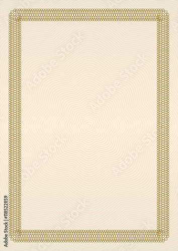 Certificate or diploma template with brown ornamental frame. Vector illustration.