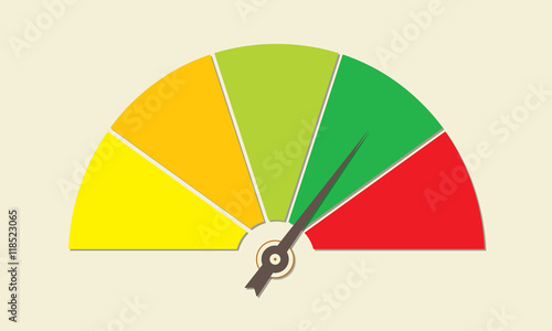 Speedometer icon or sign with arrow. Colorful Infographic gauge element. Vector illustration.