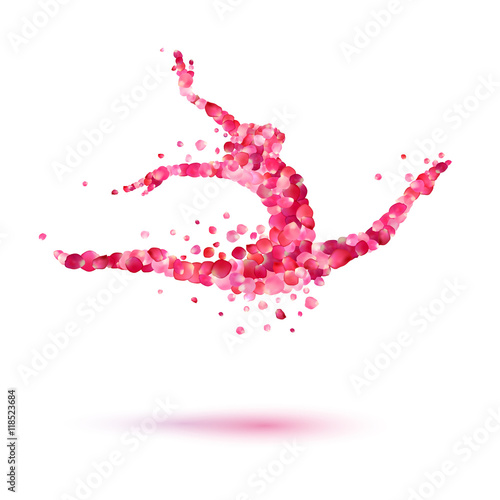 Ballerina  girl gymnast  silhouette of pink rose petals