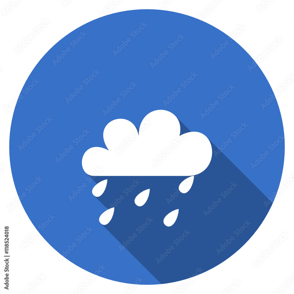 Flat design blue round web rain vector icon Flat design blue round web rain vector icon