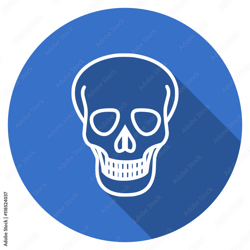 Flat design blue round web skull vector icon Flat design blue round web skull vector icon