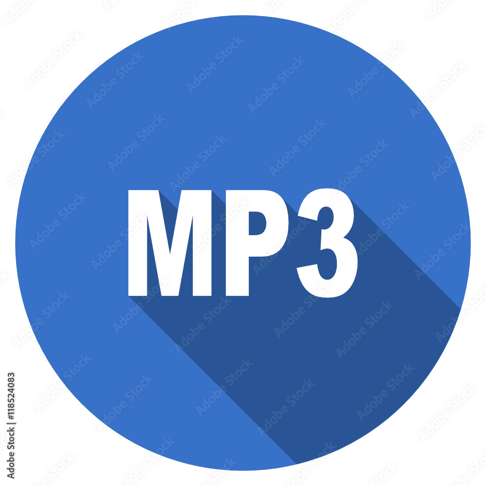 Flat design blue round web mp3 vector icon Flat design blue round web mp3 vector icon