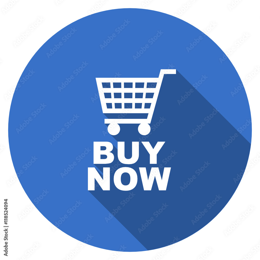 Flat design blue round web buy now vector icon Flat design blue round web buy now vector icon