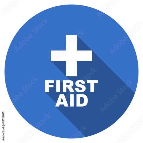 Flat design blue round web first aid vector icon