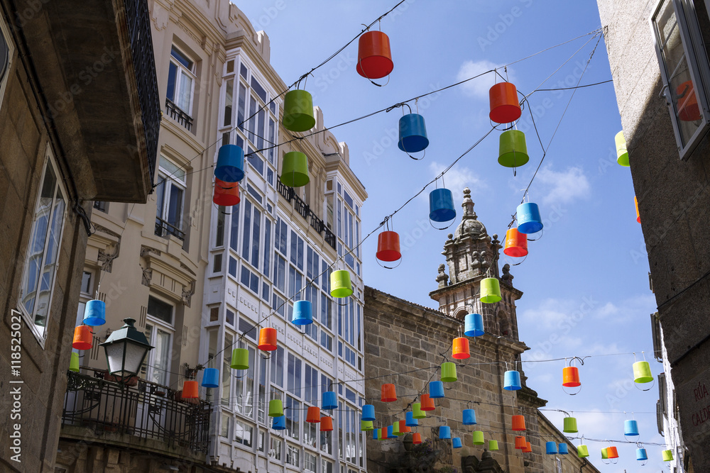 Decorated street in Santiago de Compostela. Galicia
