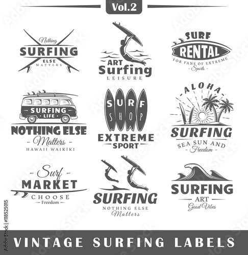 Set of vintage surfing labels. Vol.2