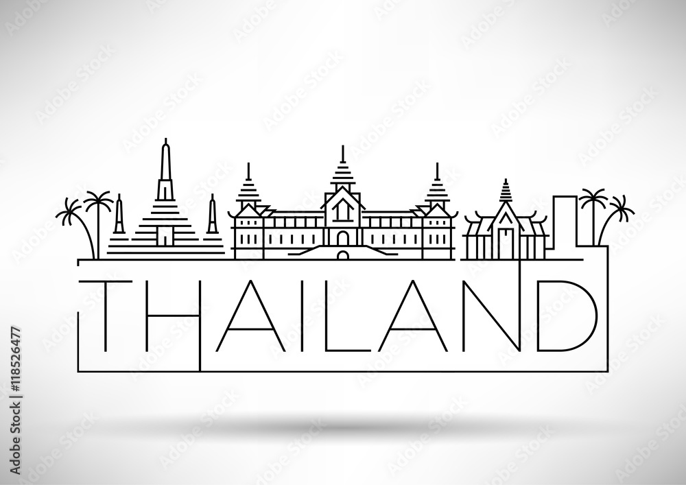 Minimal Vector Thailand City Linear Skyline with Typographic Des