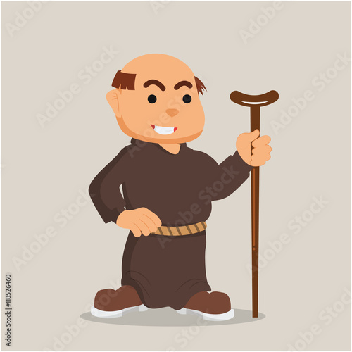 Fotografia, Obraz monk with walking stick illustration design