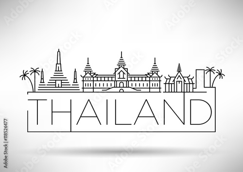 Minimal Vector Thailand City Linear Skyline with Typographic Des