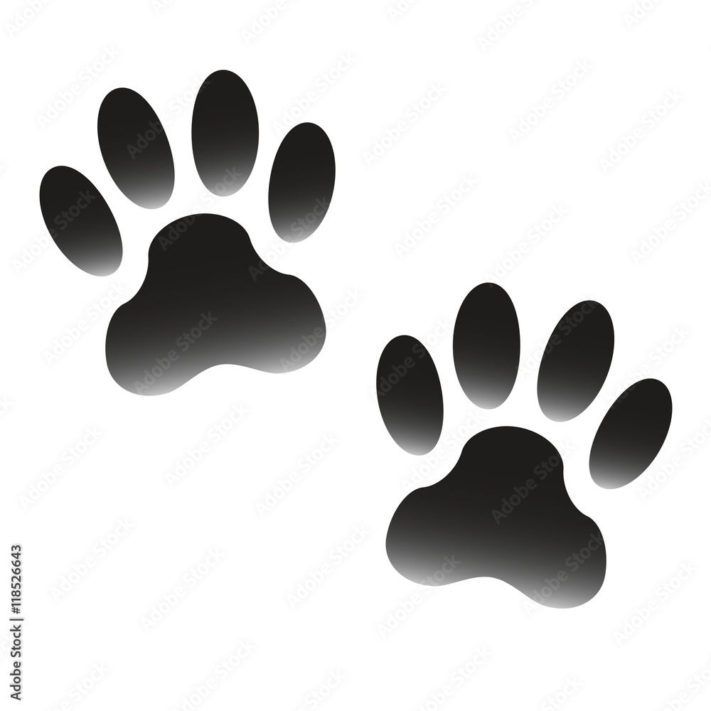 Paw prints of animal isolated on white background. Pawprints icon or sign. Vector illustration. Paw prints of animal isolated on white background. Pawprints icon or sign. Vector illustration.