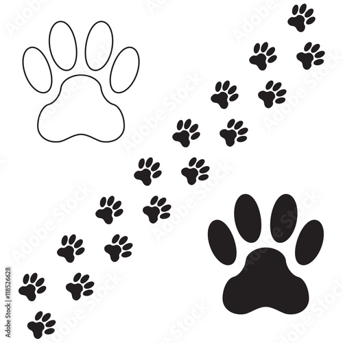 Animal paw print icon set. Animal pawprints or footprints isolated on white background. Vector illustration.