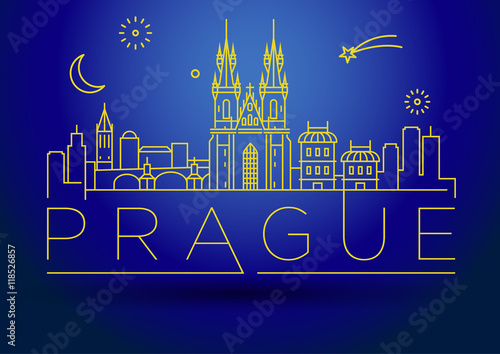 Minimal Vector Prague City Linear Skyline with Typographic Desig