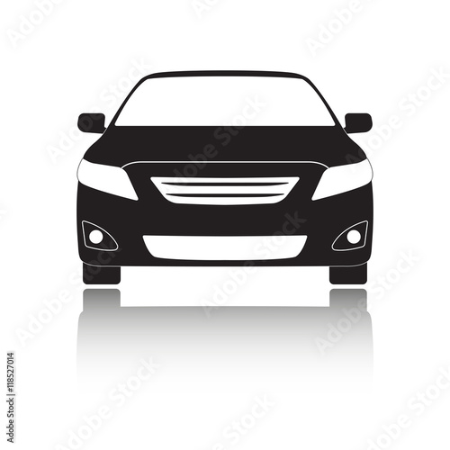 Car front icon. Black vehicle silhouette isolated on white background. Vector illustration.