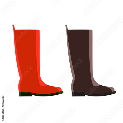 cartoon set of red and brown rubber boots, vector design for custom interface, vector icon, vector illustration