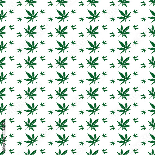 Abstract repeating pattern of cannabis leaf. Marijuana background. Vector illustration.

