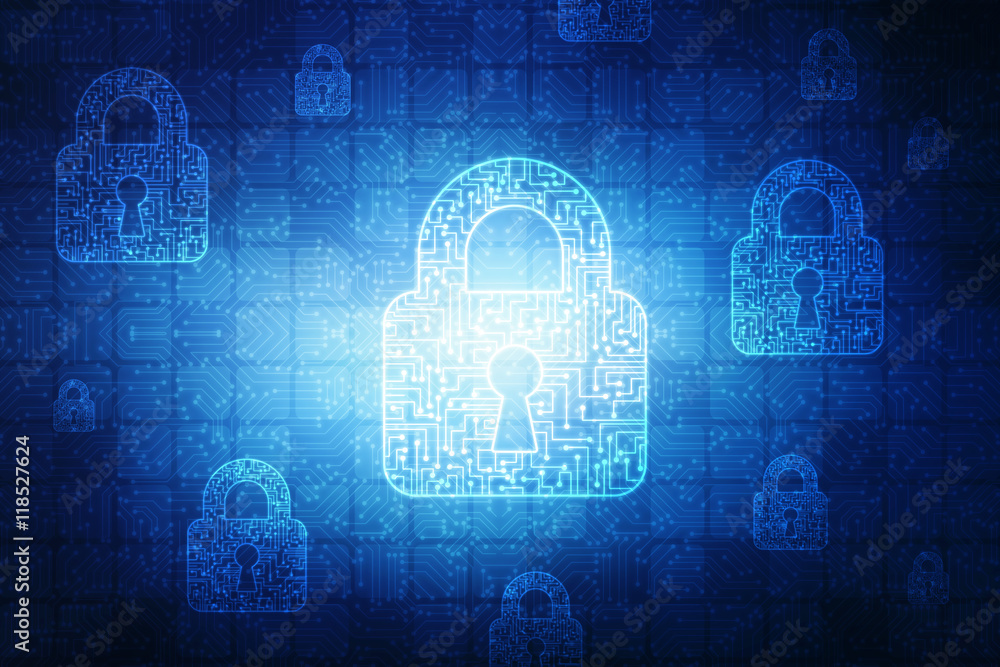 Security concept: Lock on digital screen, contrast, 2d illustration Security concept: Lock on digital screen, contrast, 2d illustration