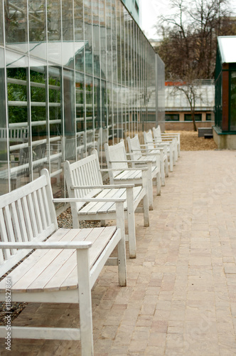 Row of white benches