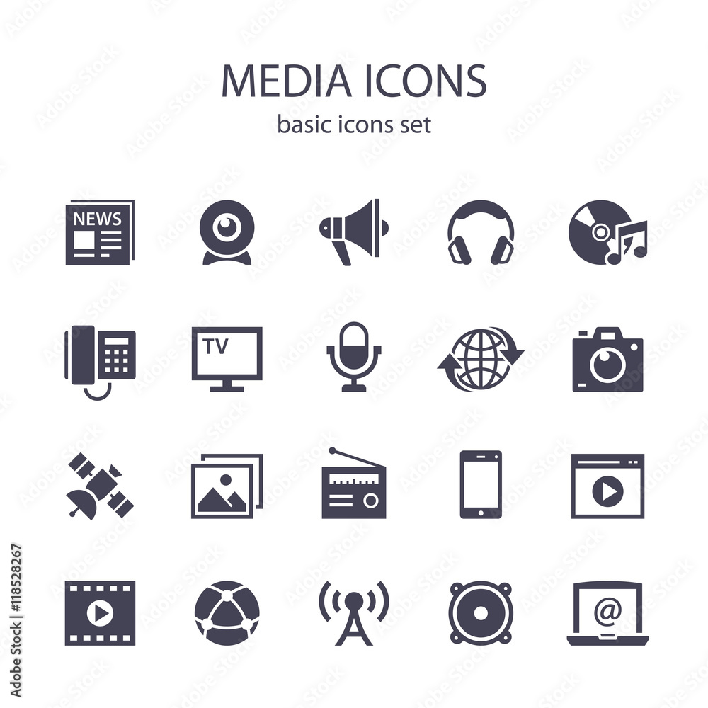 Media icons. - obrazy, fototapety, plakaty 