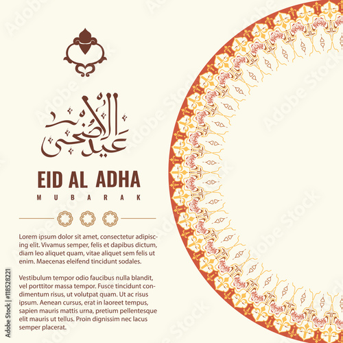 Vector of Eid Adha in arabic calligraphy style with circle Oranament for greeting card design. Translation calligraphy title is Sacrifice Feast