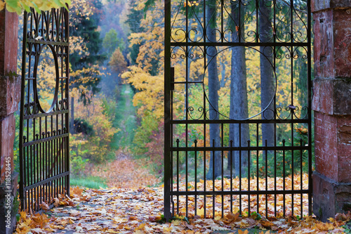 Autumn park outside the historic gate