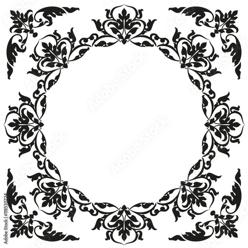 Vector Asian style element. Oriental background. Black ornament on a white bg. Circular ornament with angular elements.