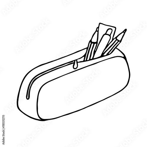 Pencil case icon. Outlined