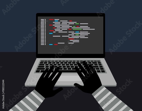 Hacker security steal your data and system with code internet. theft of data from the computer