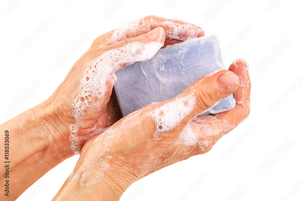 soapy hand on white soapy hand on white