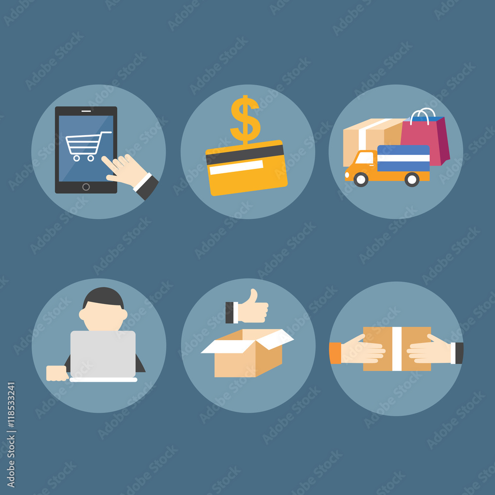 Online shopping on mobile device, payment, delivery of the goods Online shopping on mobile device, payment, delivery of the goods