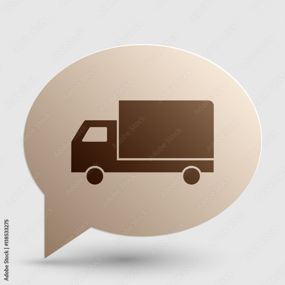Delivery sign illustration. Brown gradient icon on bubble with shadow.