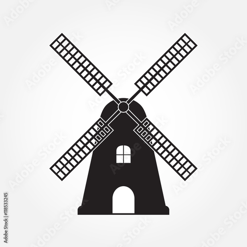 Windmill icon or sign isolated on white background. Mill symbol. Vector illustration.