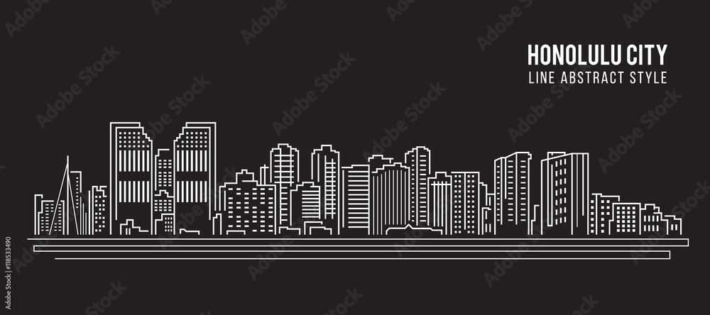 Cityscape Building Line art Vector Illustration design - Honolulu city