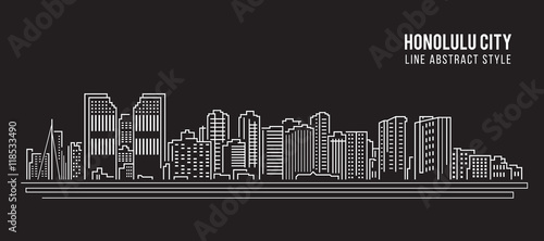 Cityscape Building Line art Vector Illustration design - Honolulu city