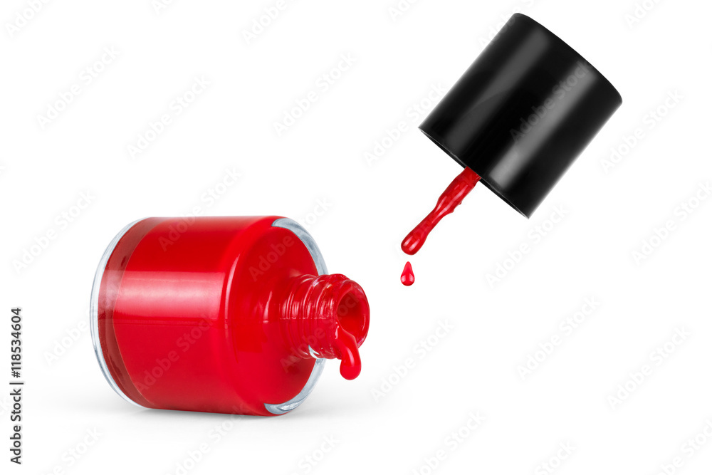 red nail polish bottle with splash isolated on white red nail polish bottle with splash isolated on white