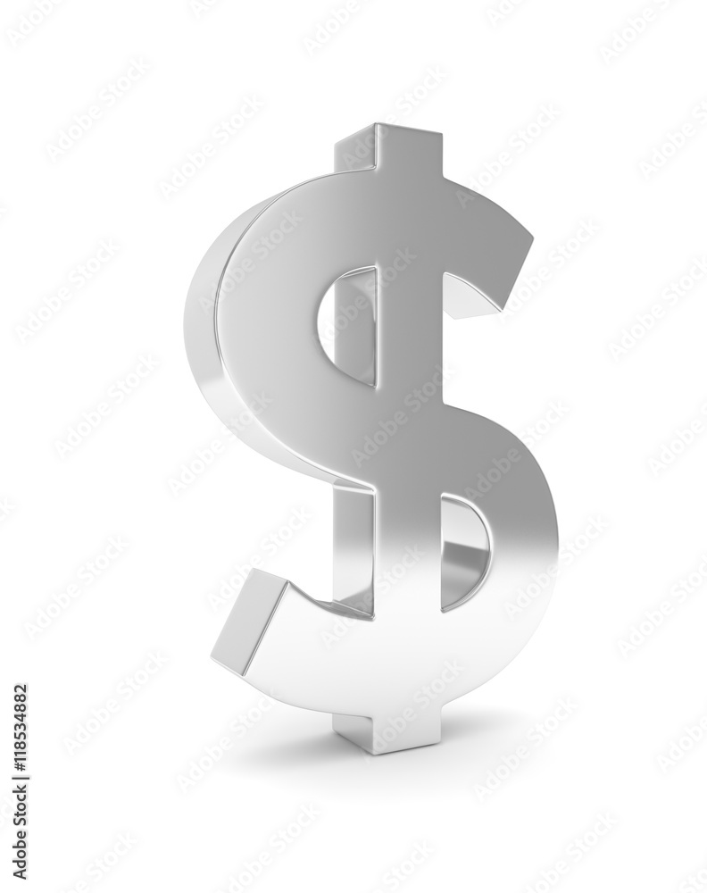 Isolated silver dollar sign on white background. American currency. Chrome silver economy symbol. 3D rendering. Isolated silver dollar sign on white background. American currency. Chrome silver economy symbol. 3D rendering.