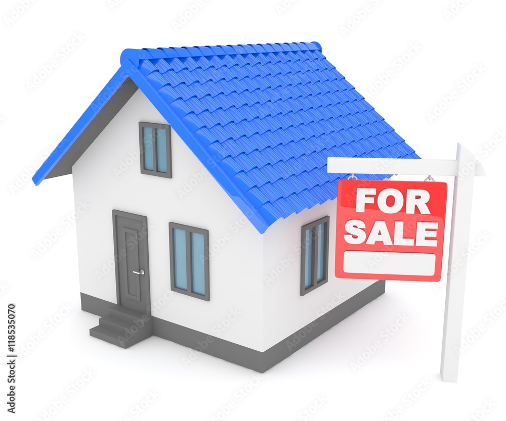 Miniature model of house real estate for sale on white background. 3D rendering. Miniature model of house real estate for sale on white background. 3D rendering.