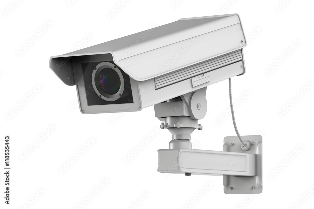 white cctv camera or security camera isolated on white