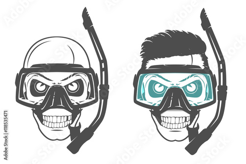 Set of skull scuba diving mask.
