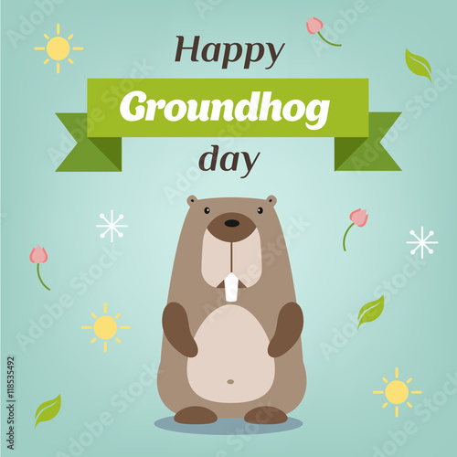 Happy Groundhog Day. Vector illustration with grounhog. photo